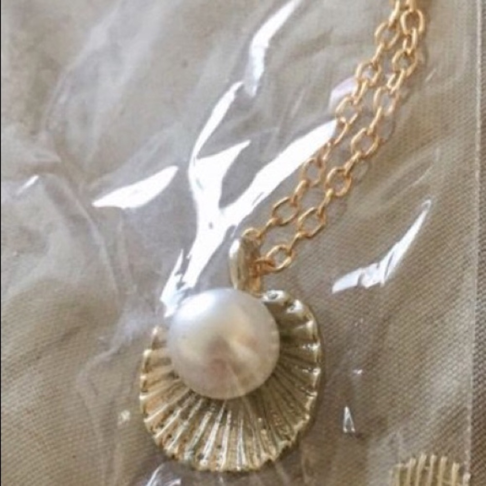 NWT Petite Pearl Shell Necklace on Gold Chain